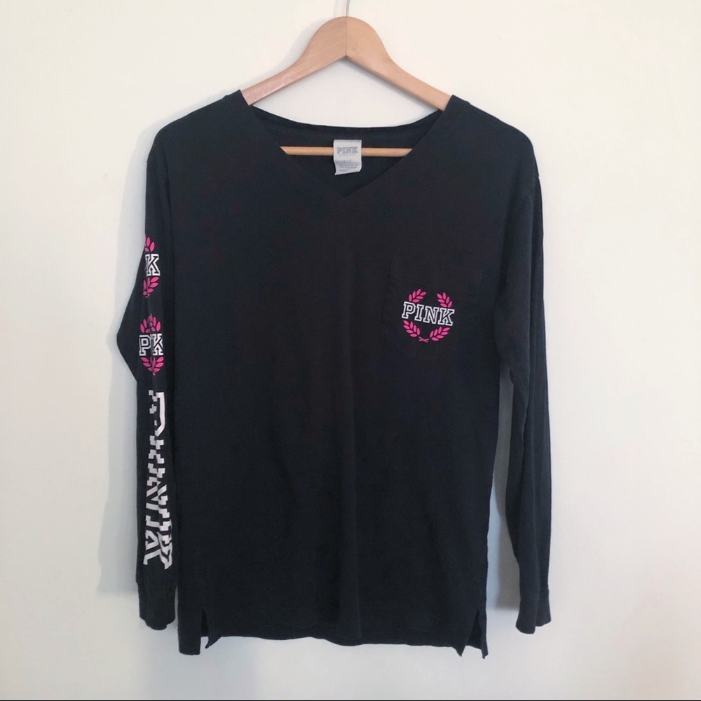 PINK victoria secret black long-sleeve campus tee